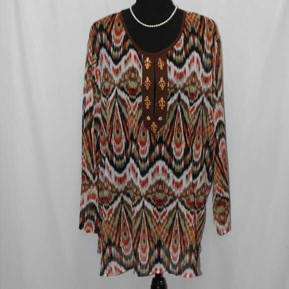 Silhoulettes Abstract Design Long Sleeve Tunic Length Top - Picture 1 of 13